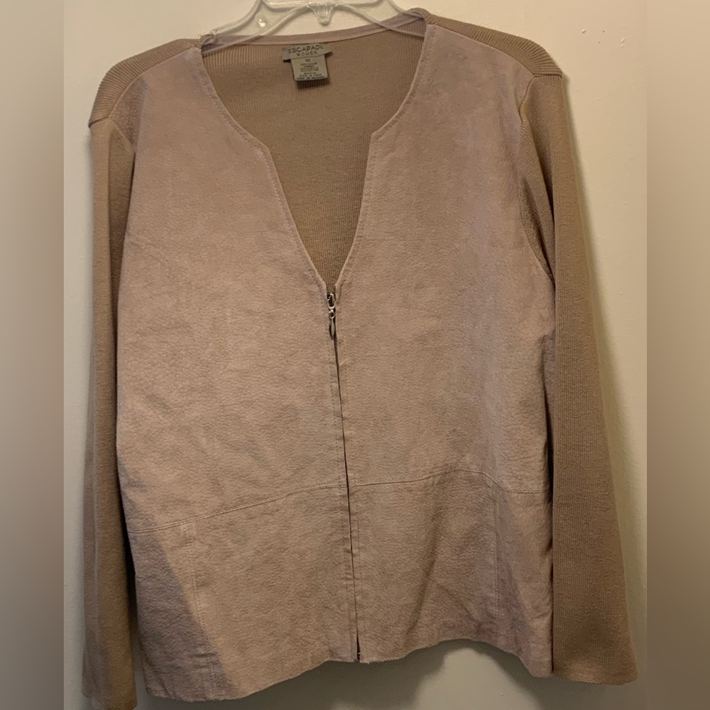 Escapade woman’s tan suede full zip sweater jacket shacket size 1X